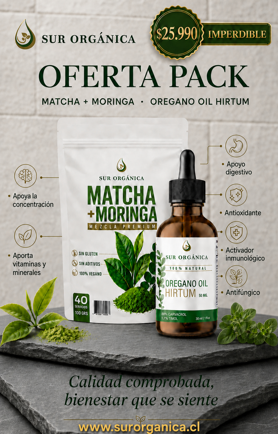 Pack Matcha/ Moringa + Oregano Oil 50 mg