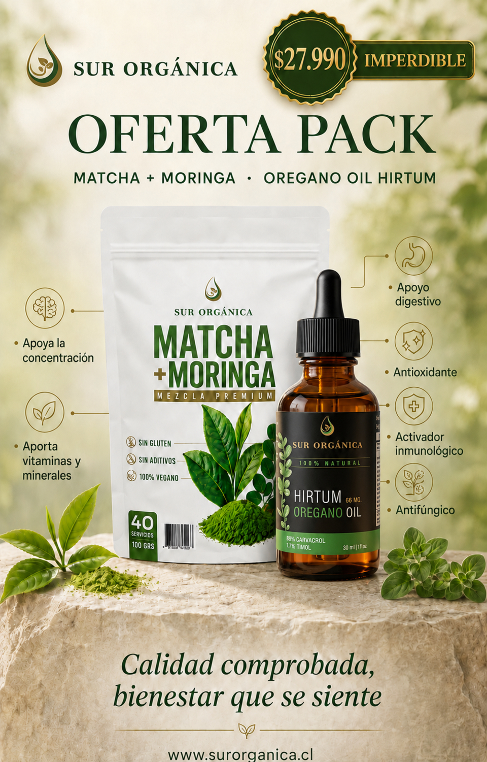 PACK MATCHA/MORINGA + OREGANO OIL 66MG